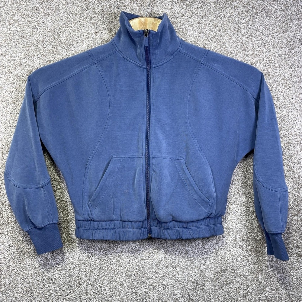 Lululemon Jacket Womens 2 Blue Cropped Full Zip Track Knit Elastic Hem Athletic